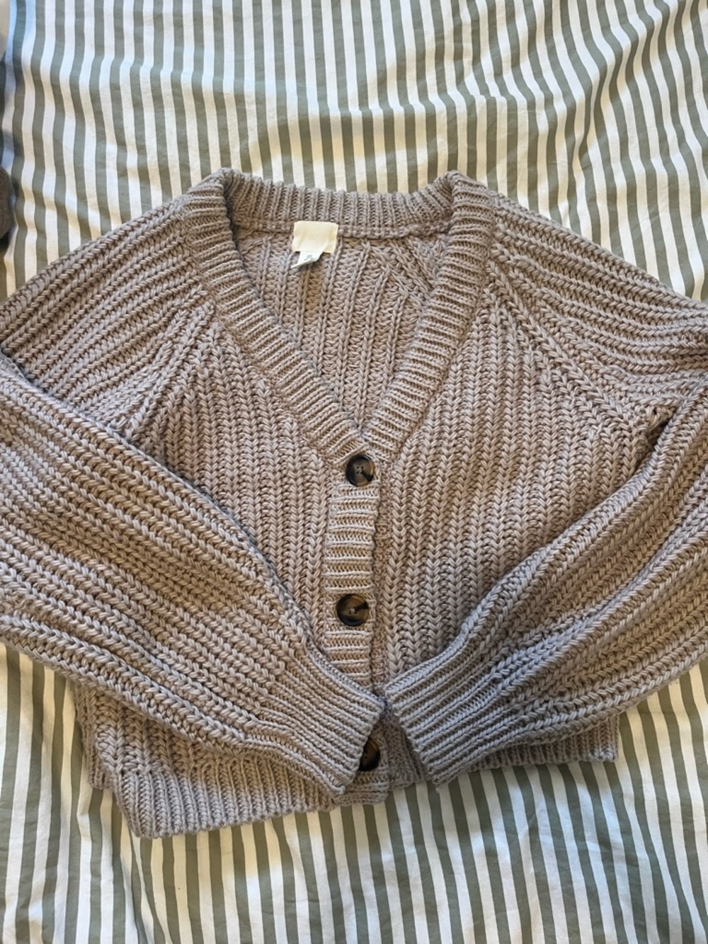 H&M Taupe Rib-Knit Button Cardigan